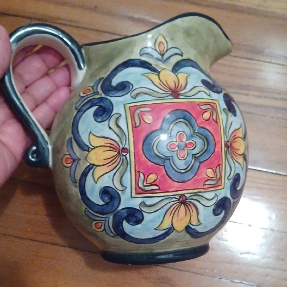 Hand-Painted Floral Ceramic Pitcher
